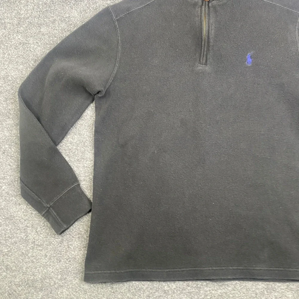 Polo Ralph Lauren Mens Medium Black 1/4 Zip Cotton Knit Pullover Purple Pony